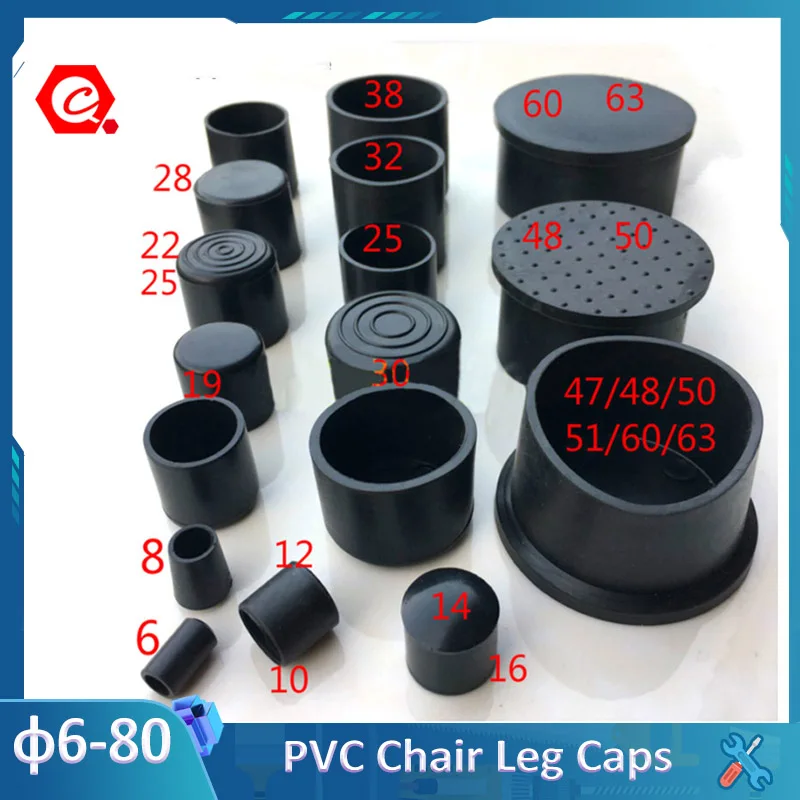 8Pcs Round/Square Black Chair Table Feet Stick Pipe Tubing End Cover Caps Cap PVC Rubber Inner Diameter 6mm~80mm