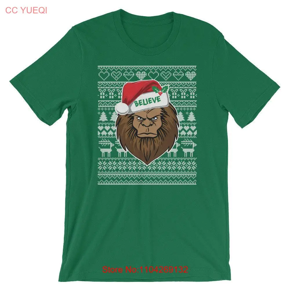 Funny Santa Bigfoot Ugly Christmas T Shirt Sasquatch Xmas Holiday Believe Squatch Wearing Hat long or short sleeves