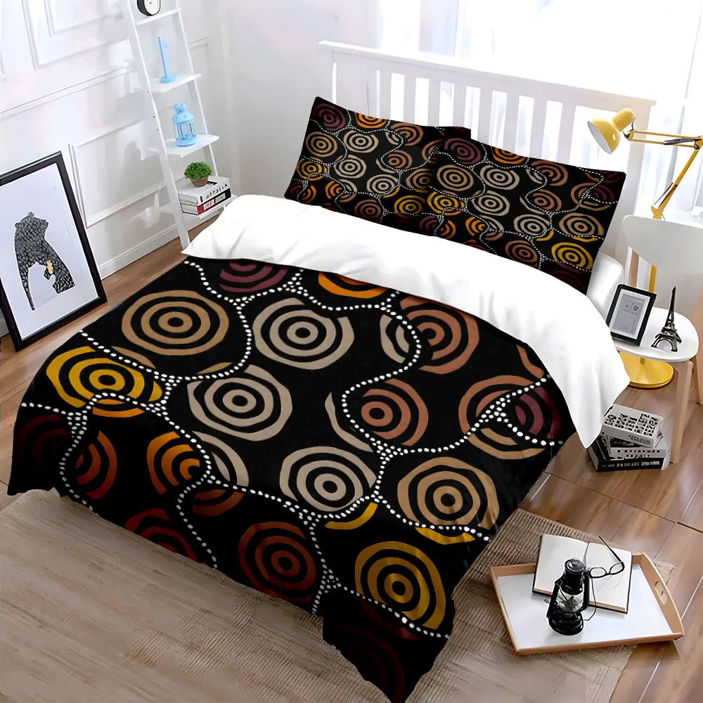 Colored concentric circles and dotted lines Print Soft Comfortable Duvet Cover Bedding Set Included 1*Duvet Cover 2*Pillowcases