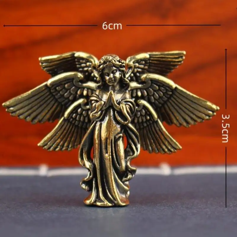 Kupferne Sechsgeweihte Engel-Liebes-Cupid-Statue, Kleine Ornamente, Messing-Engel-Figuren, Schreibtisch-Dekorationen, Wohnaccessoires – Detail 3