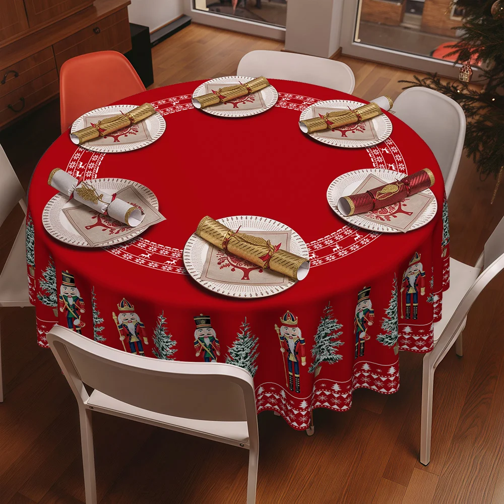 1Pc christmas modern nutcracker christmas tree print kitchen dining room round tablecloth, send a party ornament