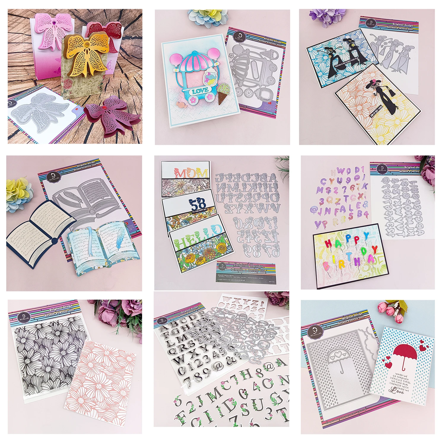 Metall-Stanzformen, geschnittener Ballon, Alphabet, Buch, Regenschirm für Scrapbooking, Album, Papier, handgefertigt, Kunst, geschnittene Stanzformen