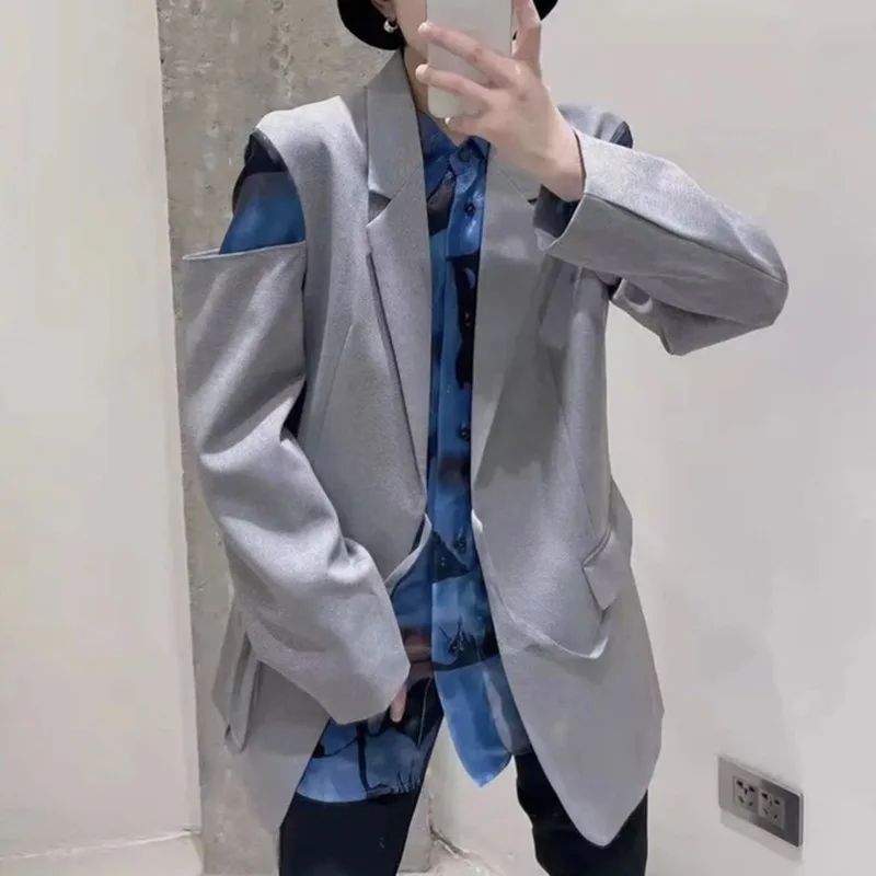 

Европейско-американский уличный нишевый стиль, осенний новый пиджак с лацканами и длинными рукавами, искусственный костюм из двух предметов, пиджак для женщин