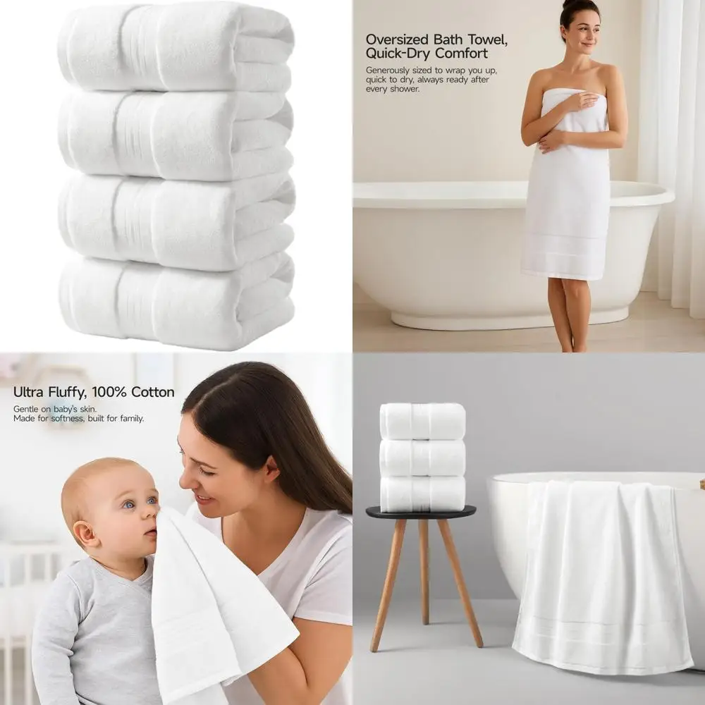 

Cotton Bath Towels Set of 4 - Extra Large 27x59 Inches, 600 GSM, Quick Drying, Ultra Soft & Super Absorbent Bath Sheets