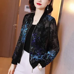 女性用モスリンプリントジャケット,長袖,スリムコート,日焼け止め,韓国のファッション,夏