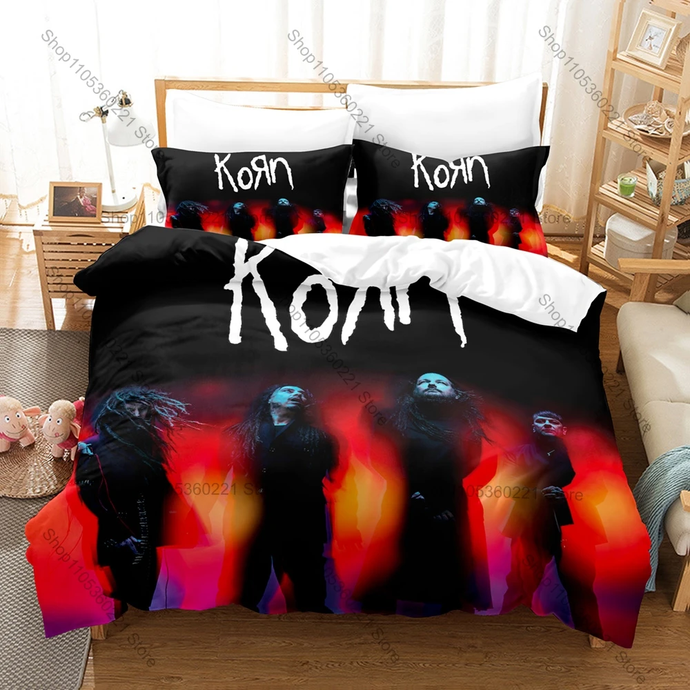 KoRn Raw Dark Gothic 90s Underground Nu Metal Horror Aesthetic Heavy Rock Bedding Set Duvet Cover + 2 Pillowcases All Season Use