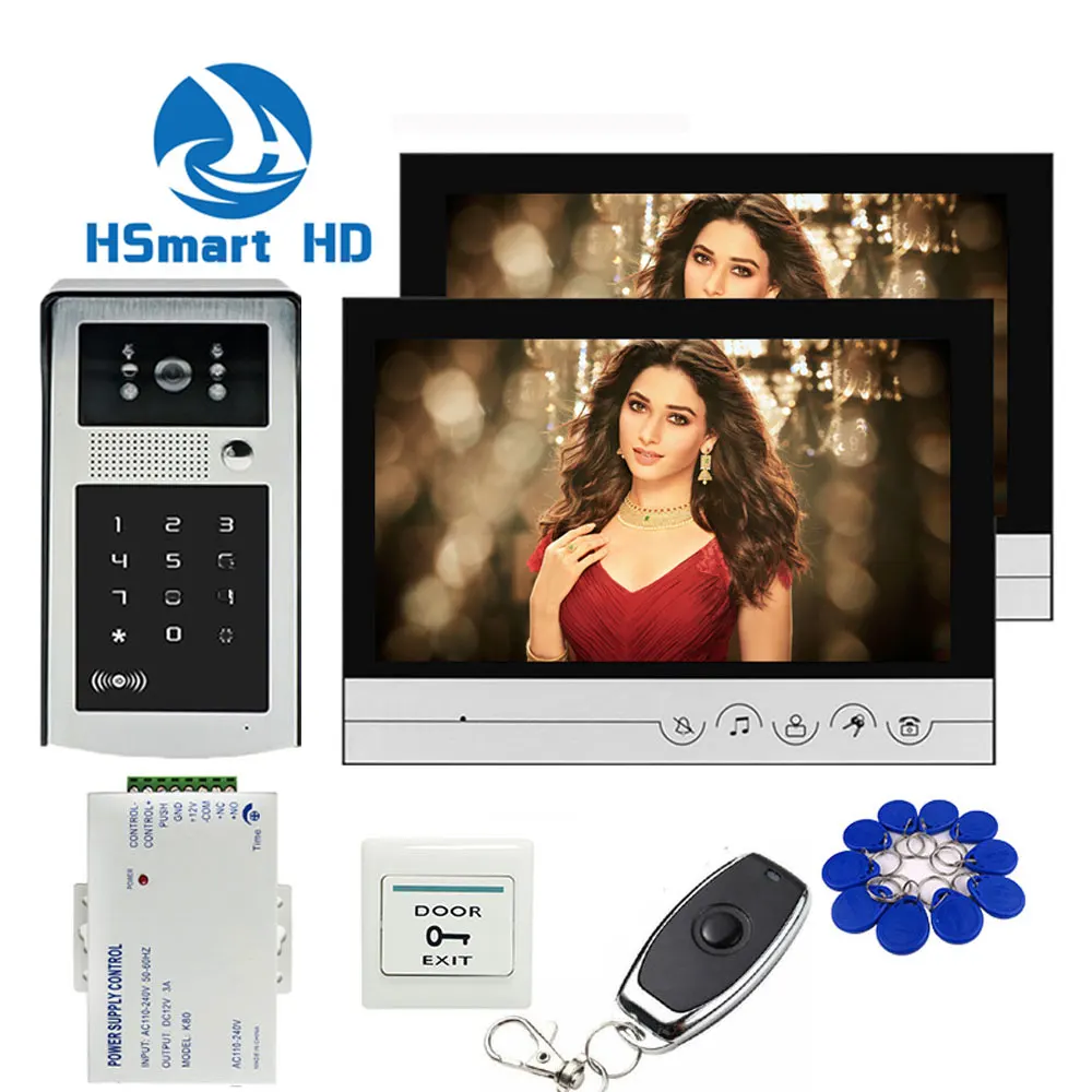 9 Inch Screen 2 Monitor Video Intercom for Home Door Phone Doorbell with House Remote RFID Code Keypad Access Control System