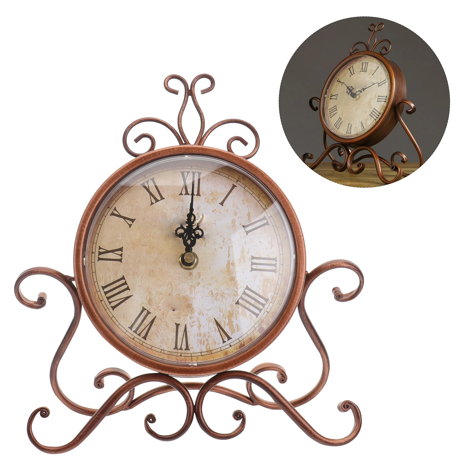 

1pc Retro Vintage Iron Table Clock For Home Living Room Decor Quiet Elegant Desktop Desktop Ornament Ornament