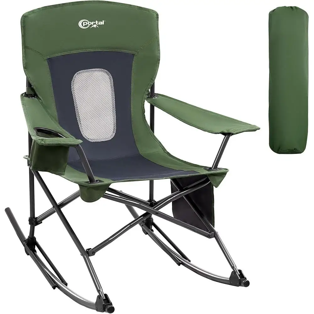 Portable Folding Rocking Chair Camping Rocker Outdoor Lawn Chair with Cup Holder Side Pocket Lightweight Easy to Fold Heavy Duty