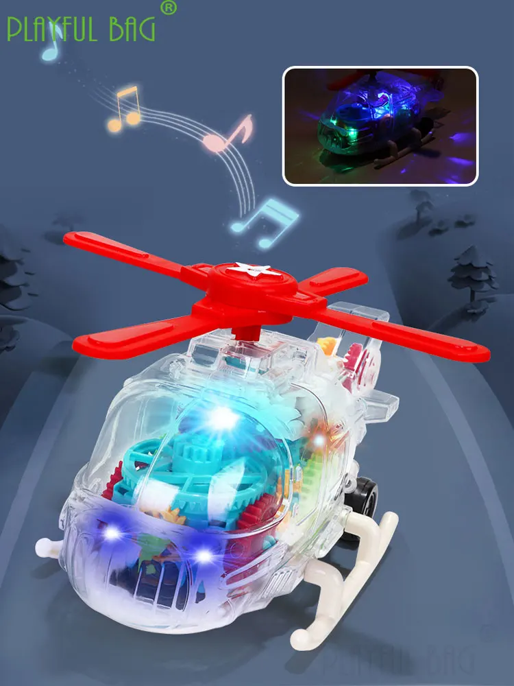 Christmas Gift New Electric Universal Transparent Gear Helicopter Light Music Model Children\'s Toys Interaction Time VD101