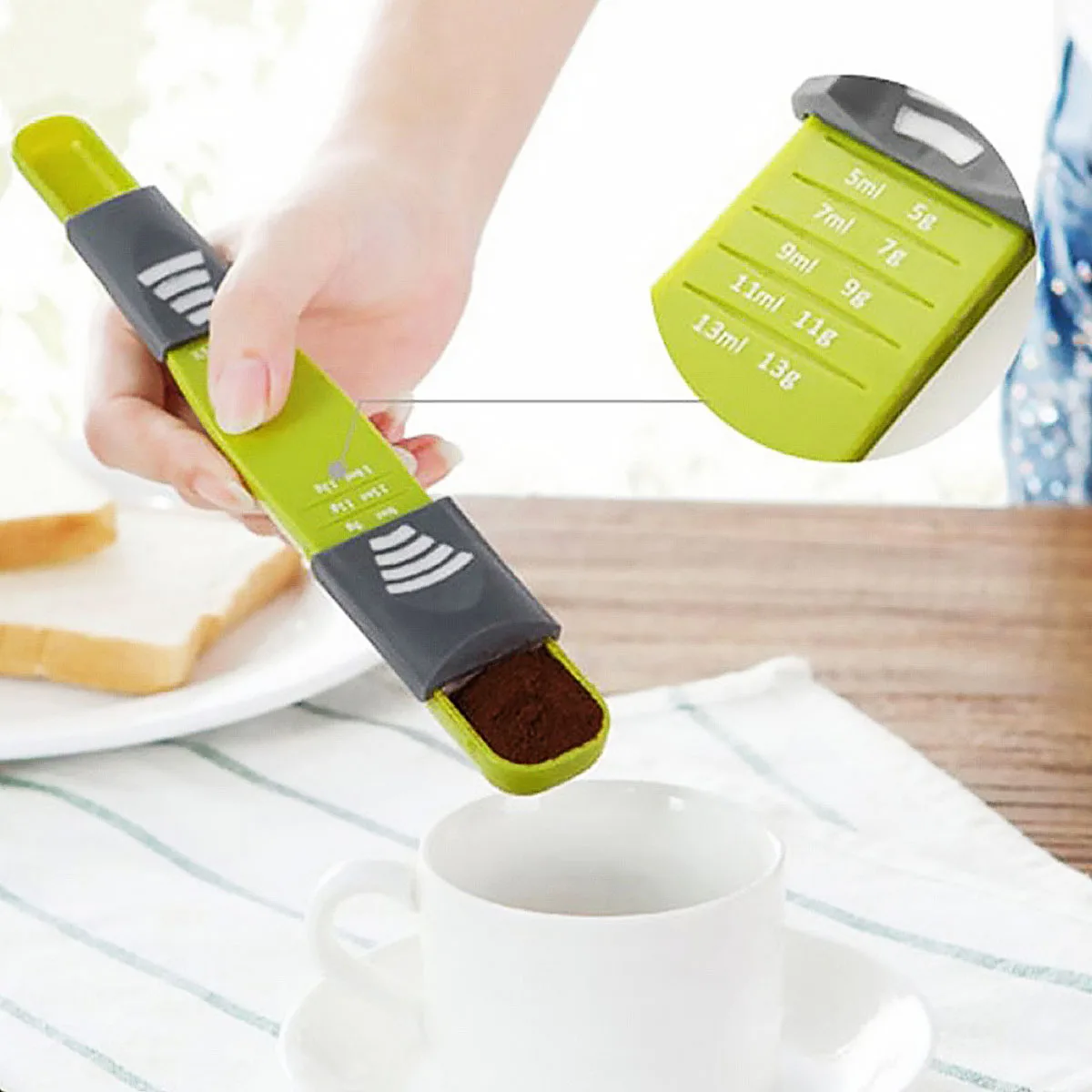 

2 pcs Double Ends Adjustable Measuring Spoons Scales Dry Liquid Ingredients Kitchen Tools Construction Easy Clean