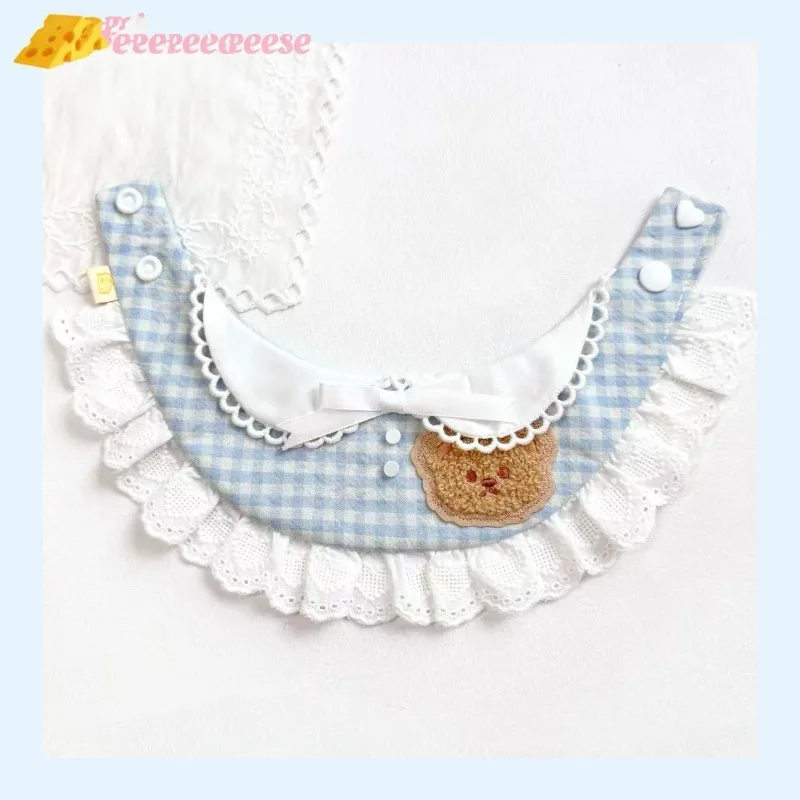 Pet Spring Plaid Cute Bib Pet Lace Teddy Bear Drool Towel Handmade Scarf Decoration Collar Dog Accessories for Small Dogs view 3