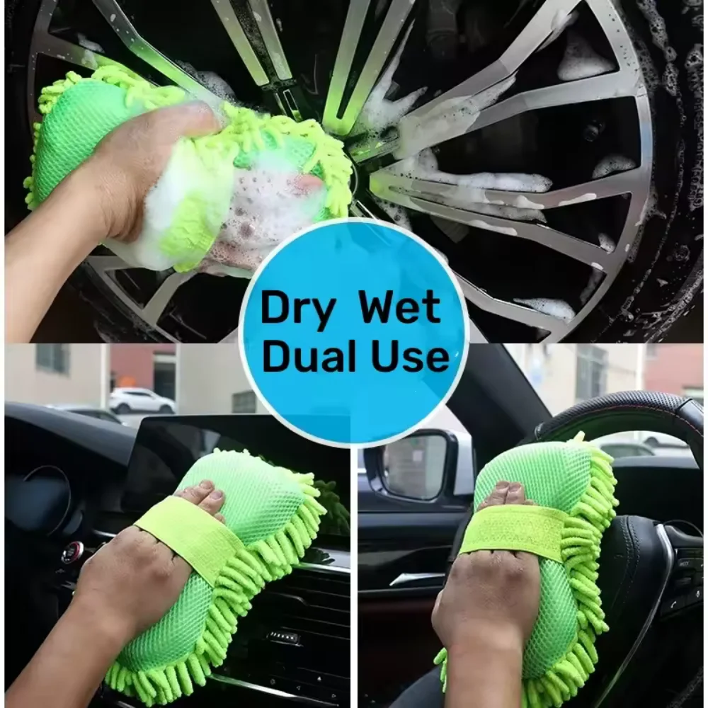 New Double-Sided Portable Car Wash Gloves Thickened Coral Fleece Car Cleaning Bear Paw Cloth Car Bubbling Cleaning Gloves