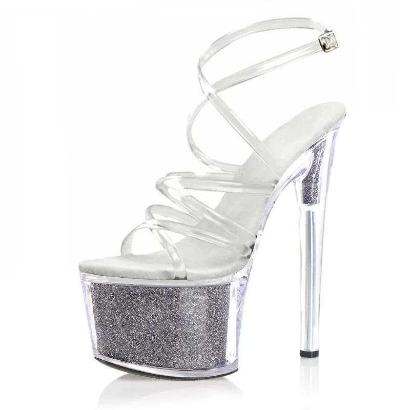 

7Inches Flash Powder Exotic Roman Sexy Fetish High Stripper Heels Platform Sandals 17cm Gladiator Strip Pole Dance Open Toe