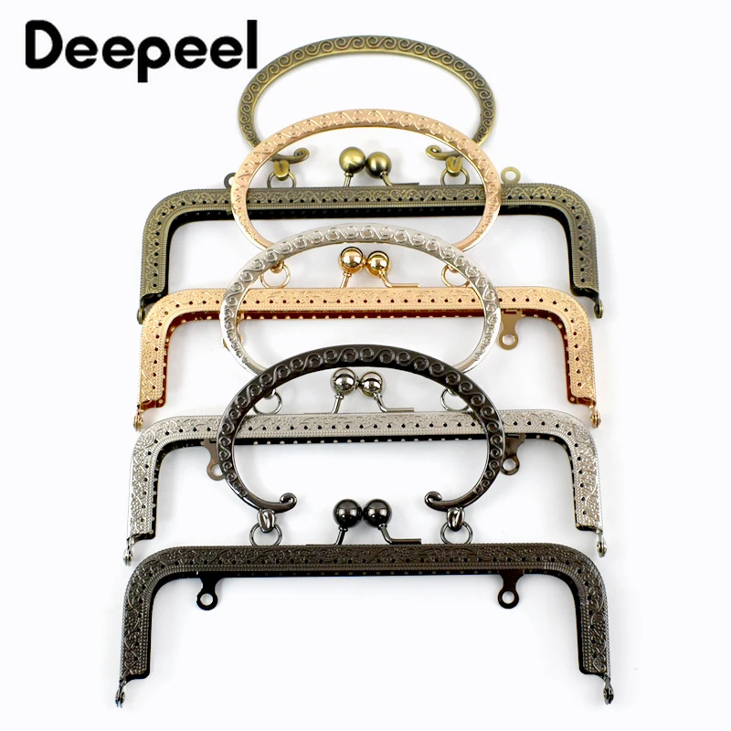 1/2/5 Uds Deepeel 20cm asas de Metal en relieve para bolso marco de bolso cierre de beso bolso de mujer soportes de costura DIY accesorios para