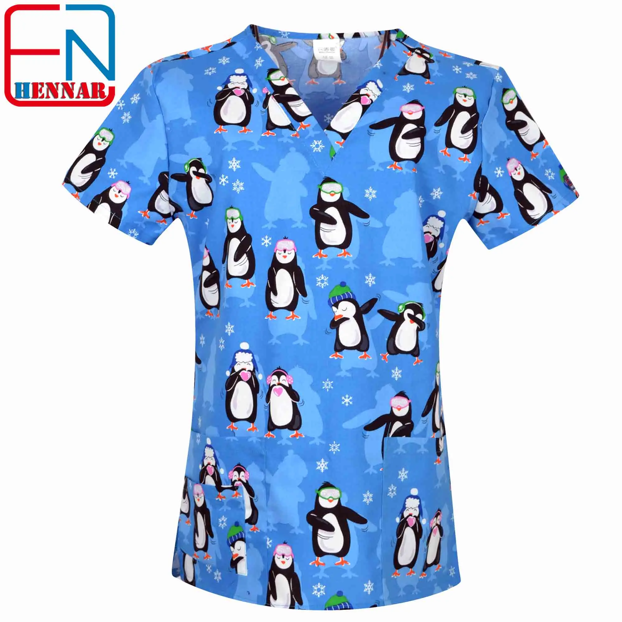 Hennar Print animal Prints  Scrub Uniform For Women In 100% Cotton 4 pockets,XXS-5XL  Medical Scrub Tops