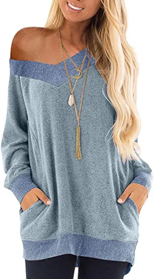 YJKDYK Autumn Women's Pullovers Female Contrast Casual Loose V-neck Long Sleeve Tops Lady's Sweatshirt Women's Oversize Tops