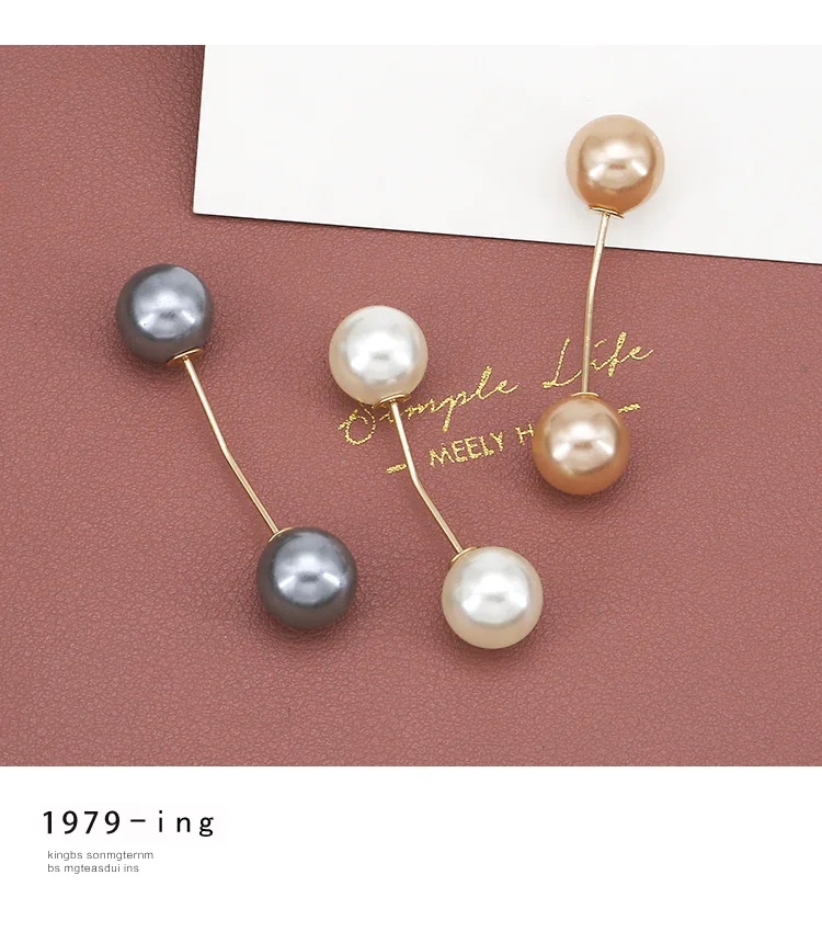 Großhandel Doppel Perle Metall Brosche Für Frauen Kleidung der Zubehör Feste Sicherheit Pin Schal Clip Kleid Dekoration Perle Schmuck – Detail 23