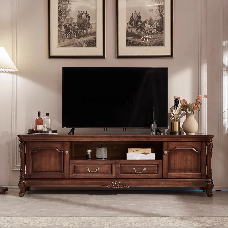 

American Style TV Cabinet Solid Wood TV Stand Coffee Table Set Rustic Vintage Living Room
