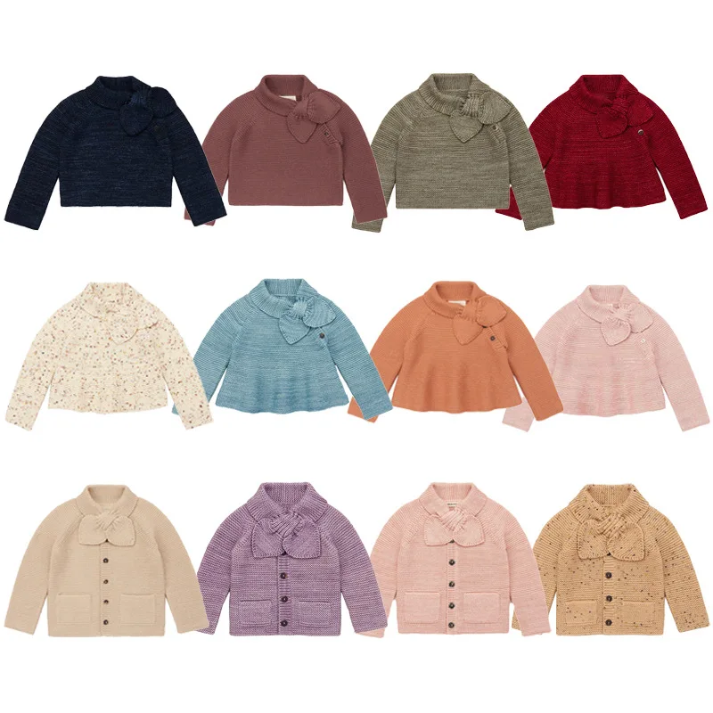 

Girls' Sweater 2025 Winter New Arrival MP Retro Fashion Bow Children's Knit Cardigan Pure Cotton Cute Warm Girls' Sweater Jacket