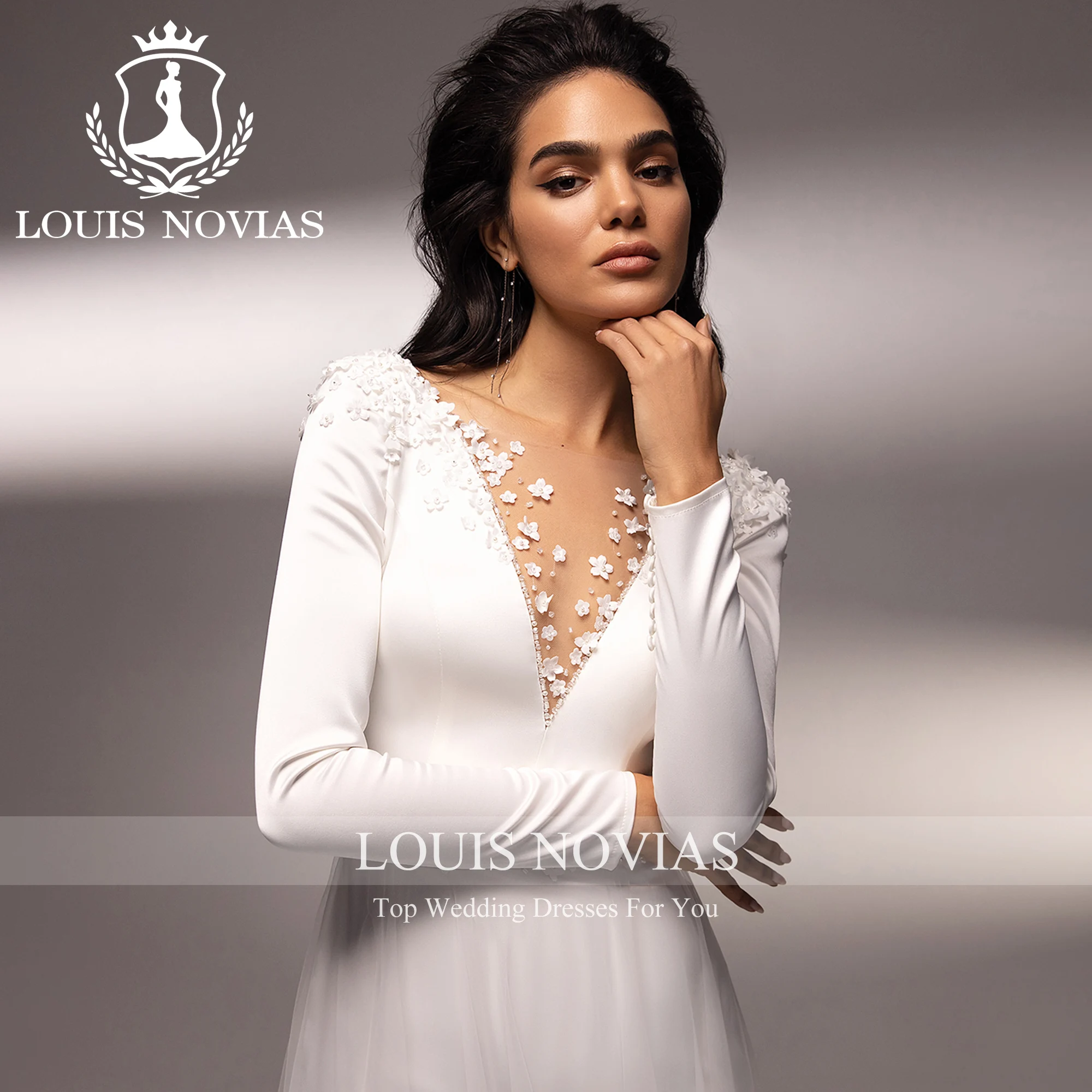 

LOUIS NOVIAS Wedding Dress Mermaid Style Sexy V-Neck Appliques Tulle Brush Train High-end Sheath Wedding Gown Vestidos De Novia