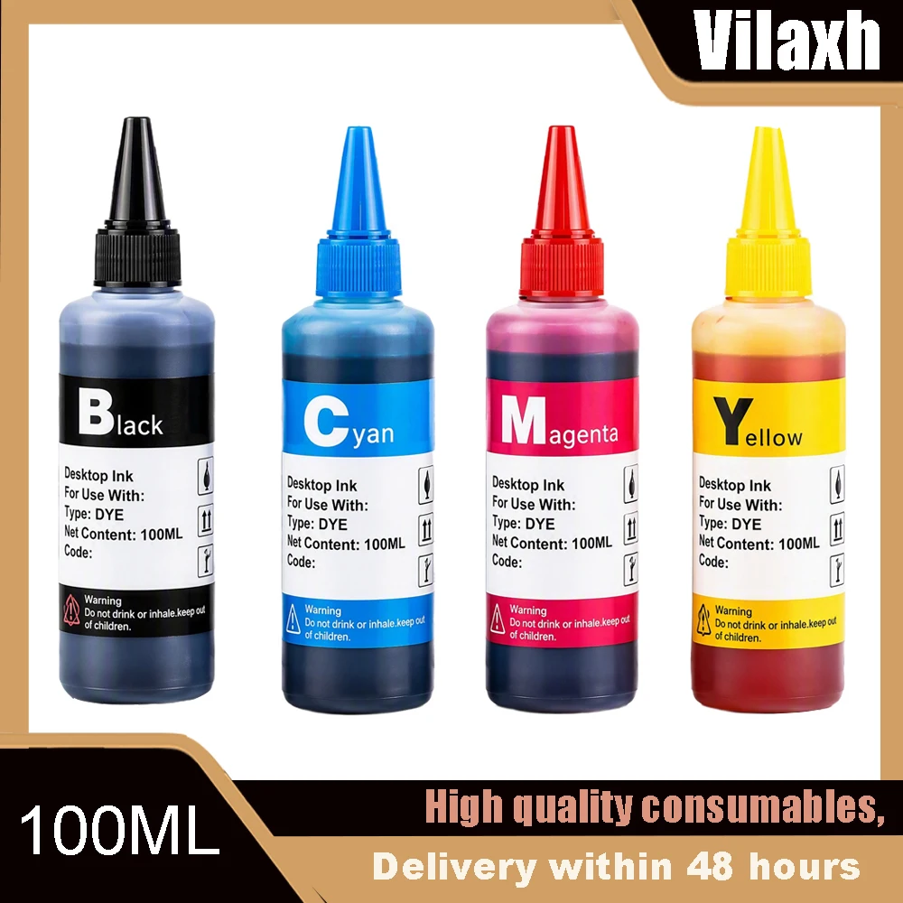 100ml Dye Ink Refill Kit For HP 21 22 301 302 304 121 122 123 650 652 300 140 141 350 351 343 338 XL Cartridge Printer Dye Ink