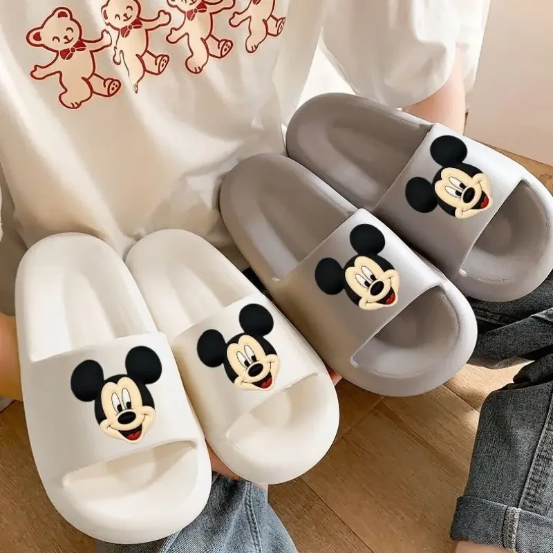 Disney Mickey Mouse Slippers For Women Men Cartoon Soft Bottom Non-Slip Indoor Flip-flops Beach Sandals Couple Home Slippers