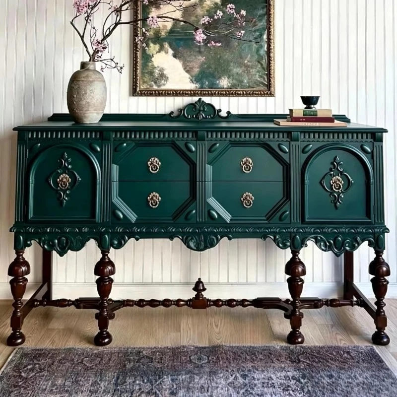 American solid wood dining side cabinet French imitation old locker villa entrance decorative cabinet living room home furniture