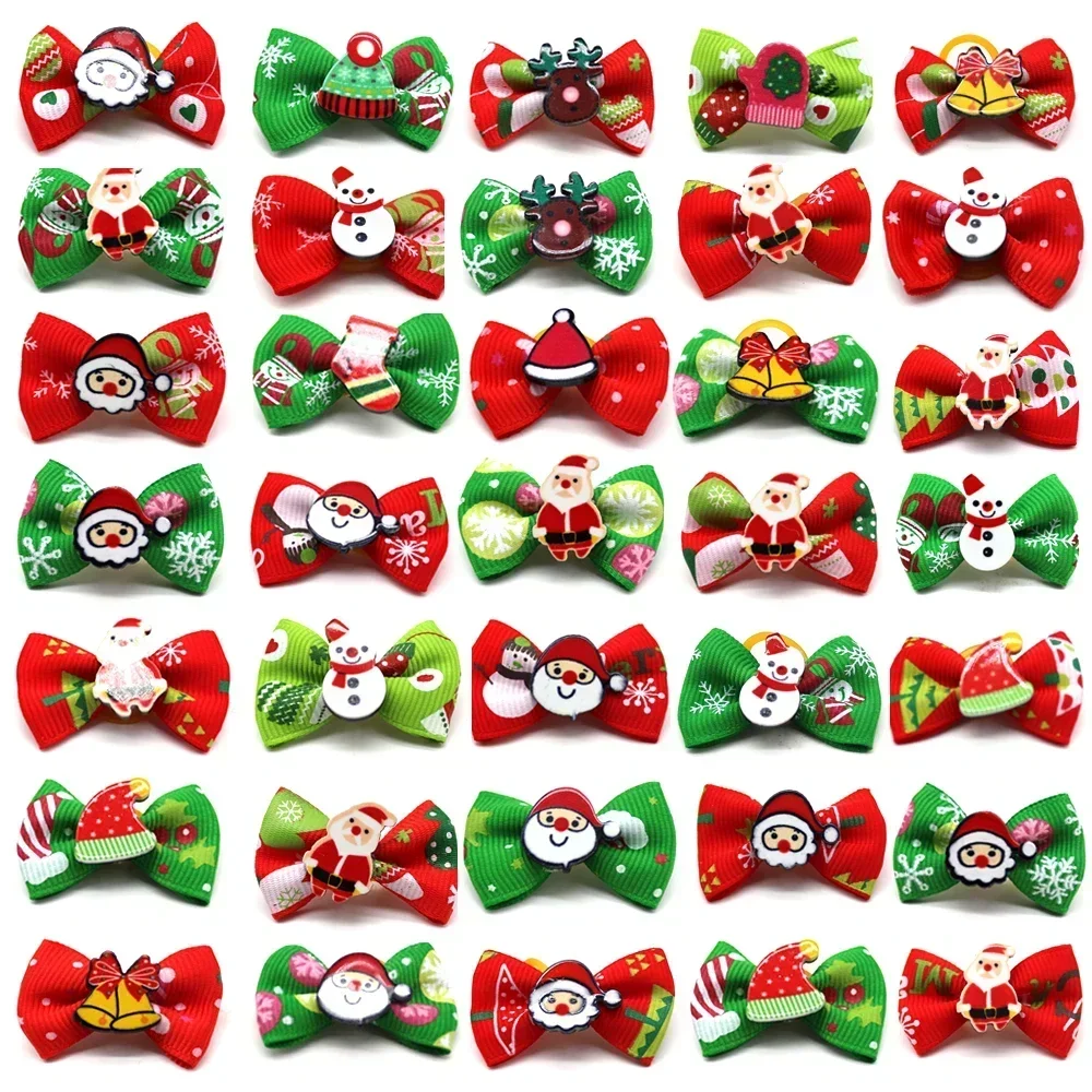 50pcs Christmas Dog Bows Pet Cat Dog Pet Bow Tie Bandana Christmas Small Dog Grooming Accessories Large Dog Holiday Supplies