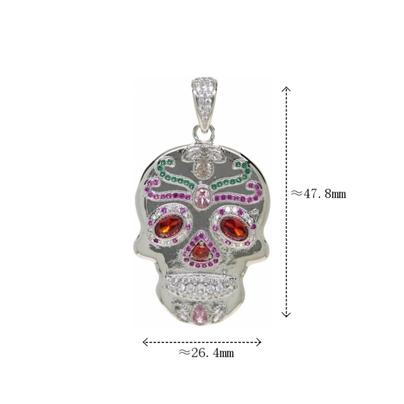 10Pcs Fashion Skull Pendant Silver Plated Charms Colorful Cubic Zirconia  Jewelry Supplies For Necklace Bracelet Making