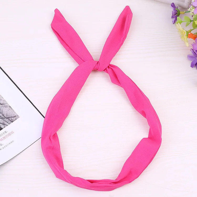 1Pc Cute Solid Color Bunny Rabbit Ear Ribbon Headwear Hairband Metal Wire Scarf Headband Hair Band Accessories