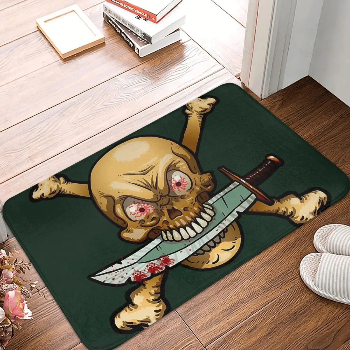 BloodShot Non-slip Doormat Meet My Little Friend. Pirate Skull Bath Kitchen Mat Outdoor Carpet Home Pattern Decor