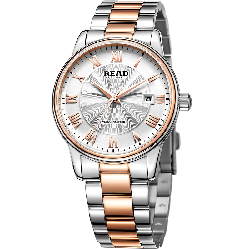 READ Men Automatic Watch | Two‑Tone Solid Steel Band | Roman Numeral Dial | Sapphire Glass | 50M Water Resistant