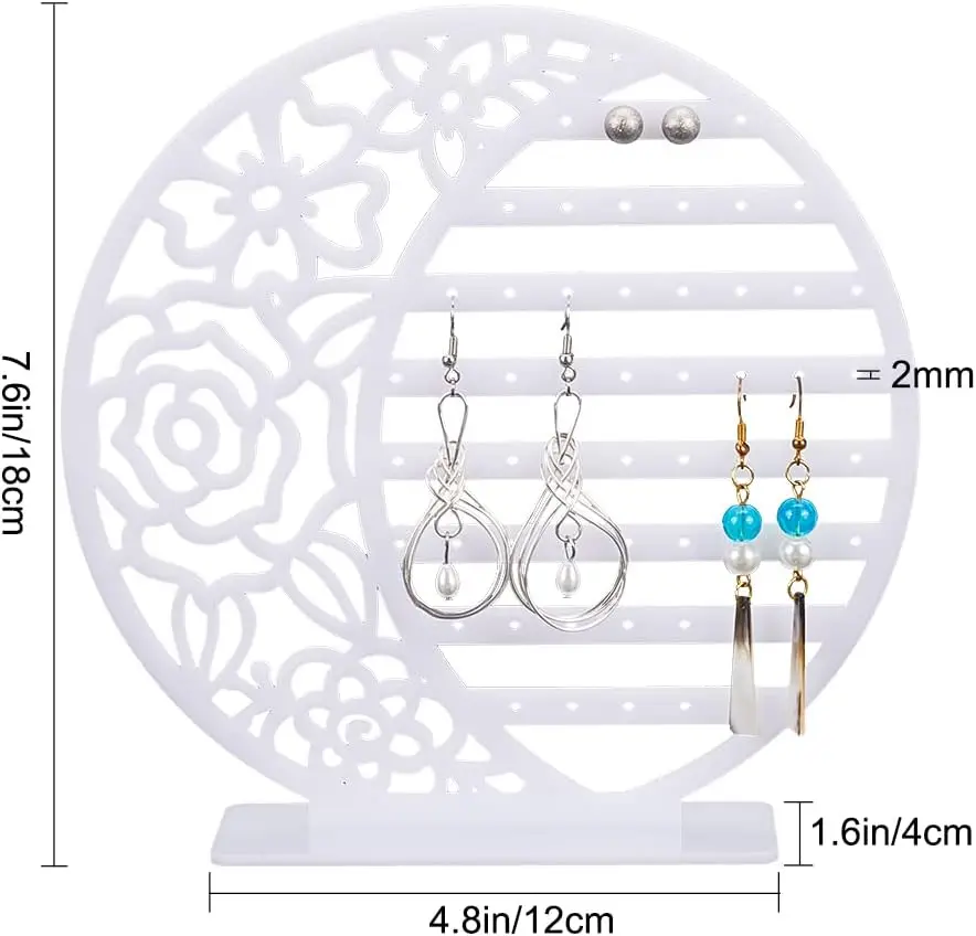 8-Tier Mirror Acrylic Earring Display Stands, 2 Pack Flat Round with Flower Jewelry Stand Display for Ring Earrings Necklace