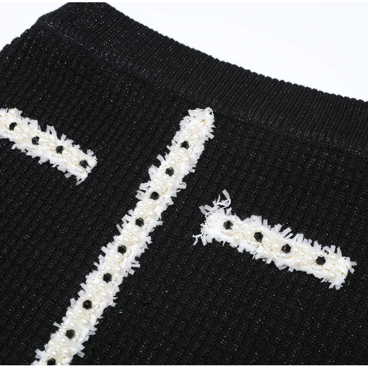 2613 High-Quality Spring And Autumn New Fashionable Temperament Commuter Studded Bead Splicing Knitted Women's Skirt Short Skirt