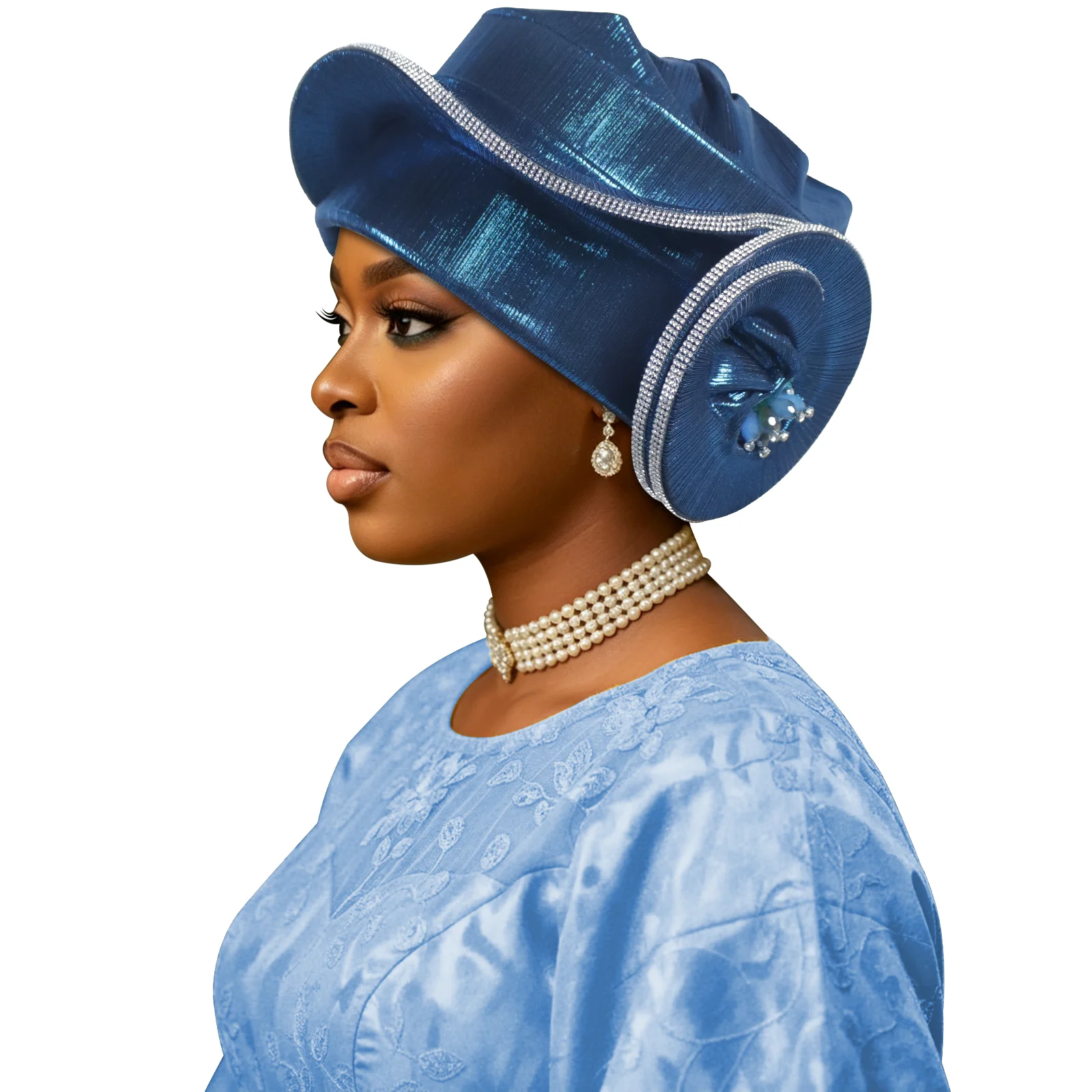 Turbante de lujo con diamantes de imitación en espiral para mujer, pañuelo africano, Auto Gele, turbantes femeninos, accesorio para la cabeza Gele para bodas nigerianas