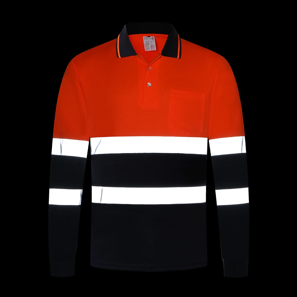 HI VIS Long Sleeve Workwear Shirt with Reflective Tape Breathable Safety Polo Two Tone