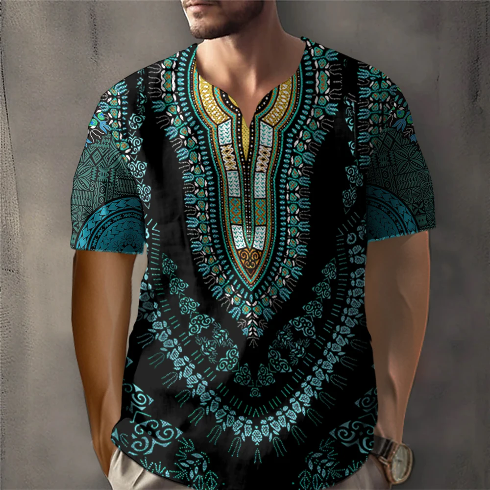 Vintage T-shirt Retro Ethnic Style Print T-shirt Tribe Graphic T-Shirts Short sleeved Tee Streetwear Oversized Men Clothing Tops