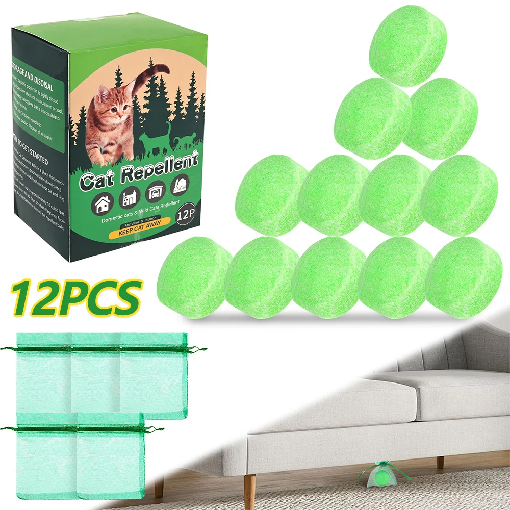 12Pcs Cat Repellent Ball Natural Peppermint Oil Outdoor Cat Deterrent Tablets with 5 Breathable Mesh Bag Pet Training Supplies