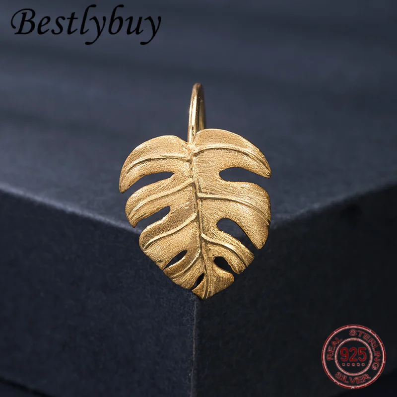 

Real 925 Sterling Silver Natural Designer Fine Jewelry 18K Gold Monstera Leaves Ring Adjustable Rings for Women