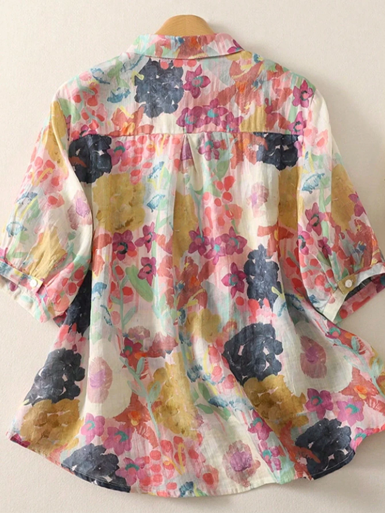 

Women's Floral Print Loose Turn-Down Collar Button Shirt Casual Short Sleeve Blouse