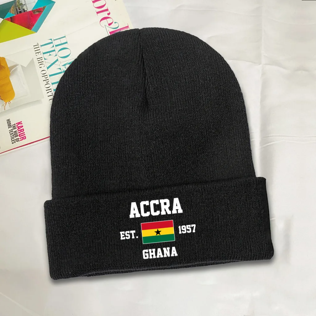 Ghana EST.1957 Accra Capital Men Women Unisex Knitted Hat Winter Autumn Print Beanie Cap Warm Bonnet
