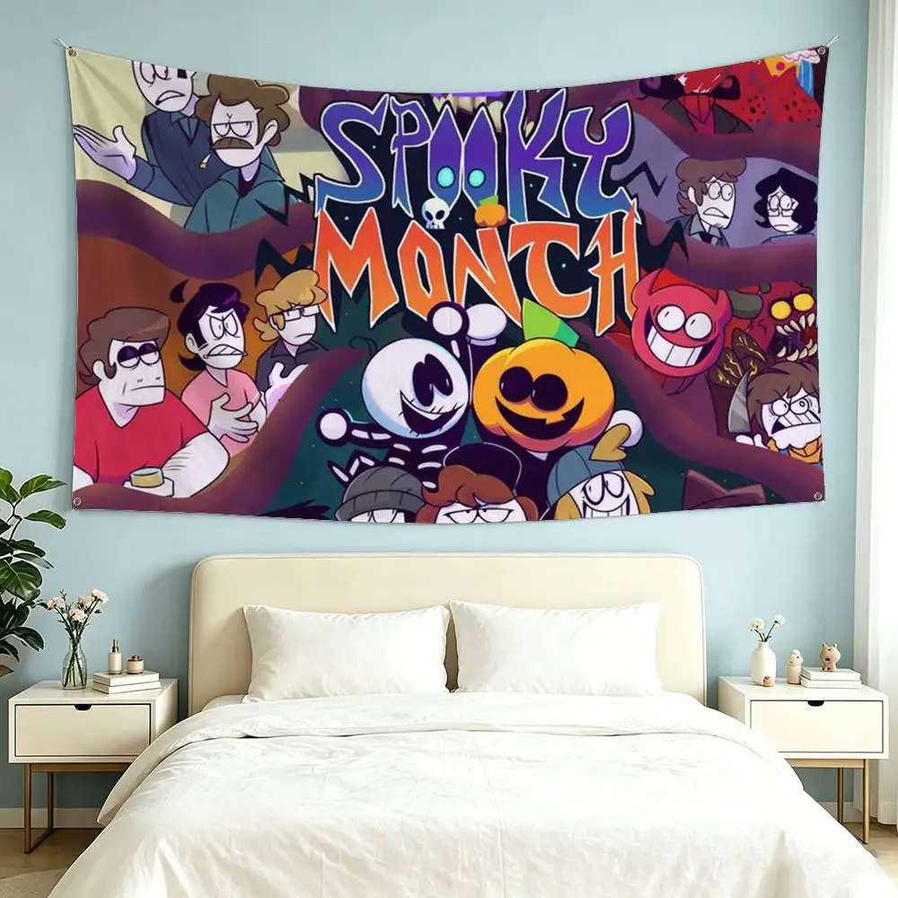 S-Spooky Month Anime  Flags for Bedrooms Home Decor Items Outdoor Decors Garage Decoration Flaga