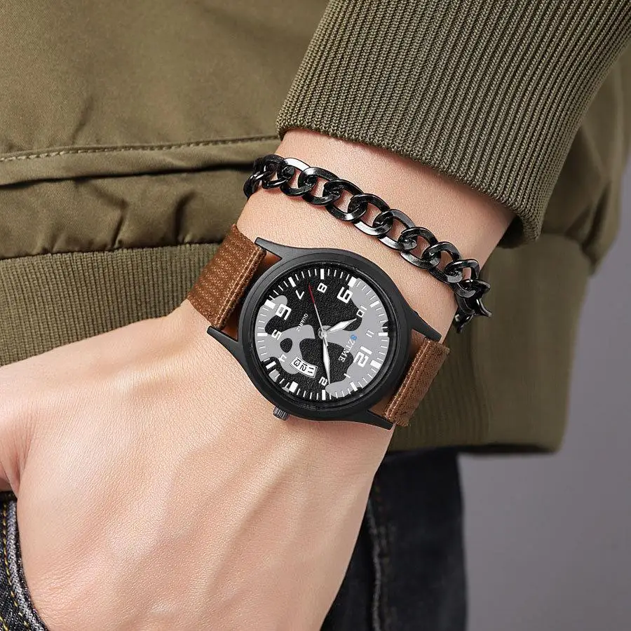 Explosive men\'s fashion canvas with camouflage watch luminous pointer with calendar quartz watch