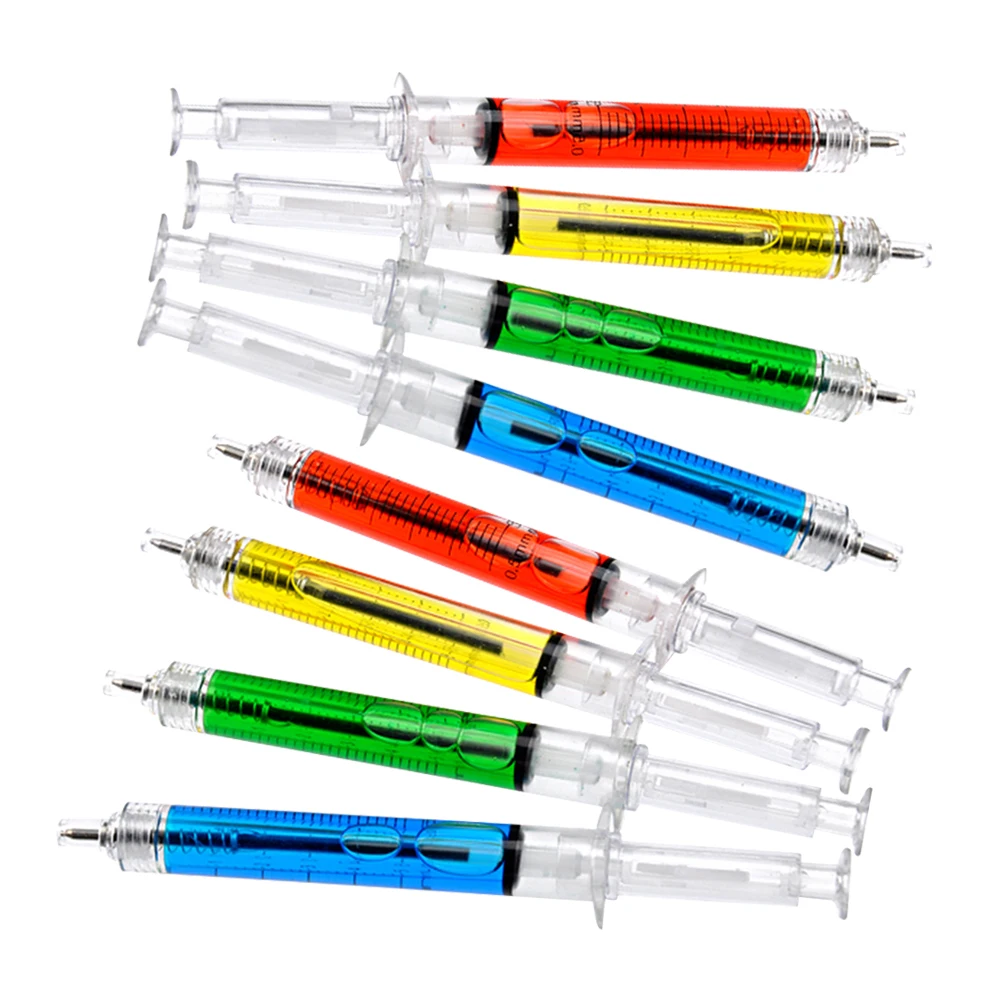 

12pcs Novelty Needle Tube Shaped Ball Point Pen Syringe Ball Pen School Accessaries(Blue and Red and Green and Yellow)