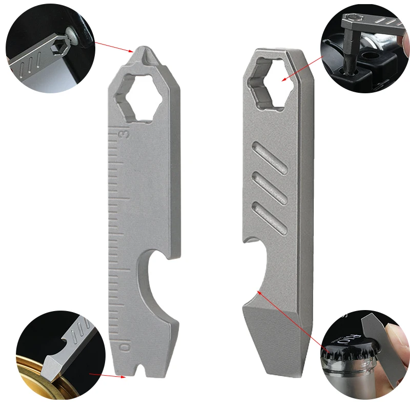 Mini TC4 Alloy Pry Bar Bottle Opener Hexagonal Key EDC Outdoor Tools, Multifunctional Equipment, Camping Portable Strong Hardnes