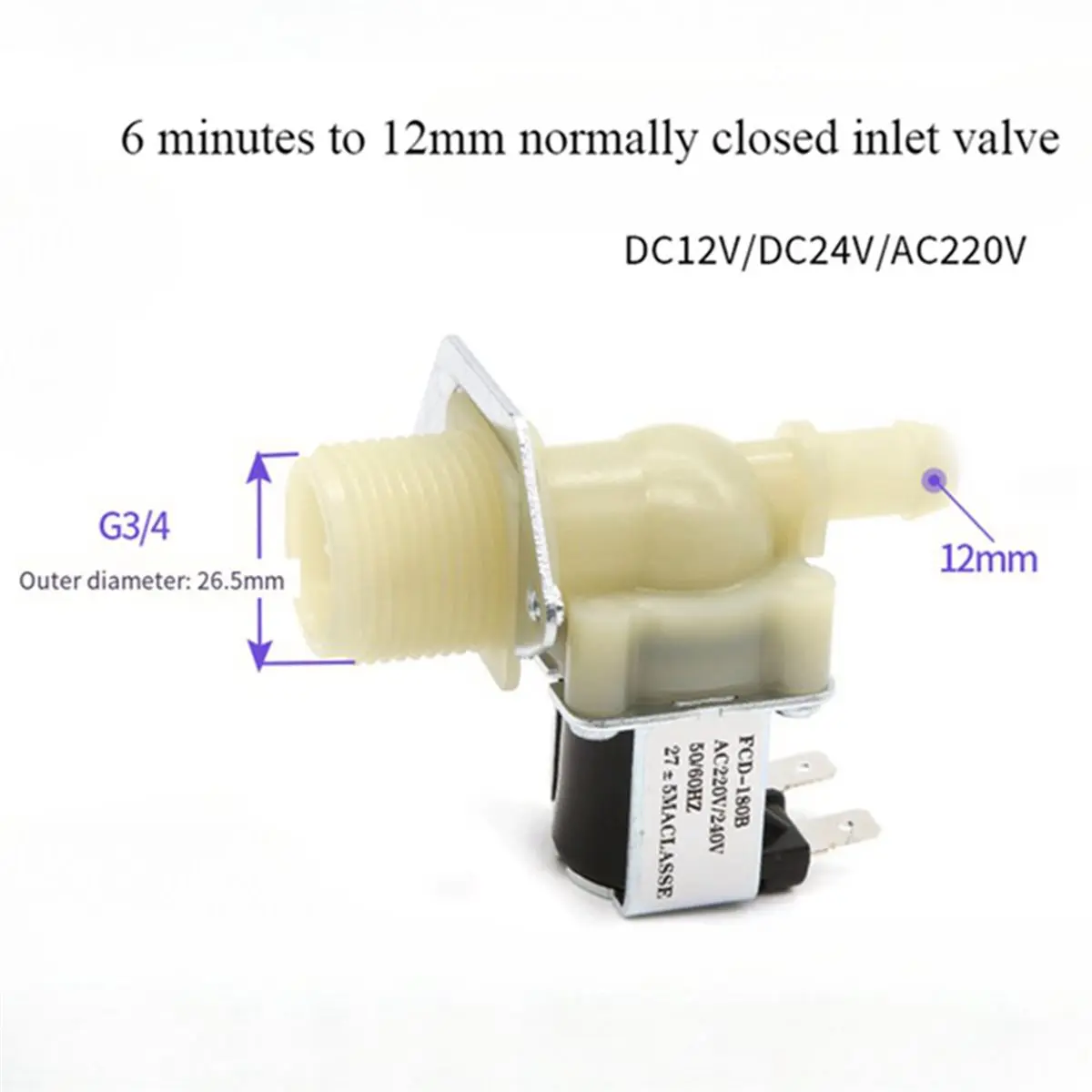 update. 4X Water Inlet G3/4 12mm Washing Machine Inlet Solenoid Valve Dishwasher Normally Closed Inlet Valve AC220V