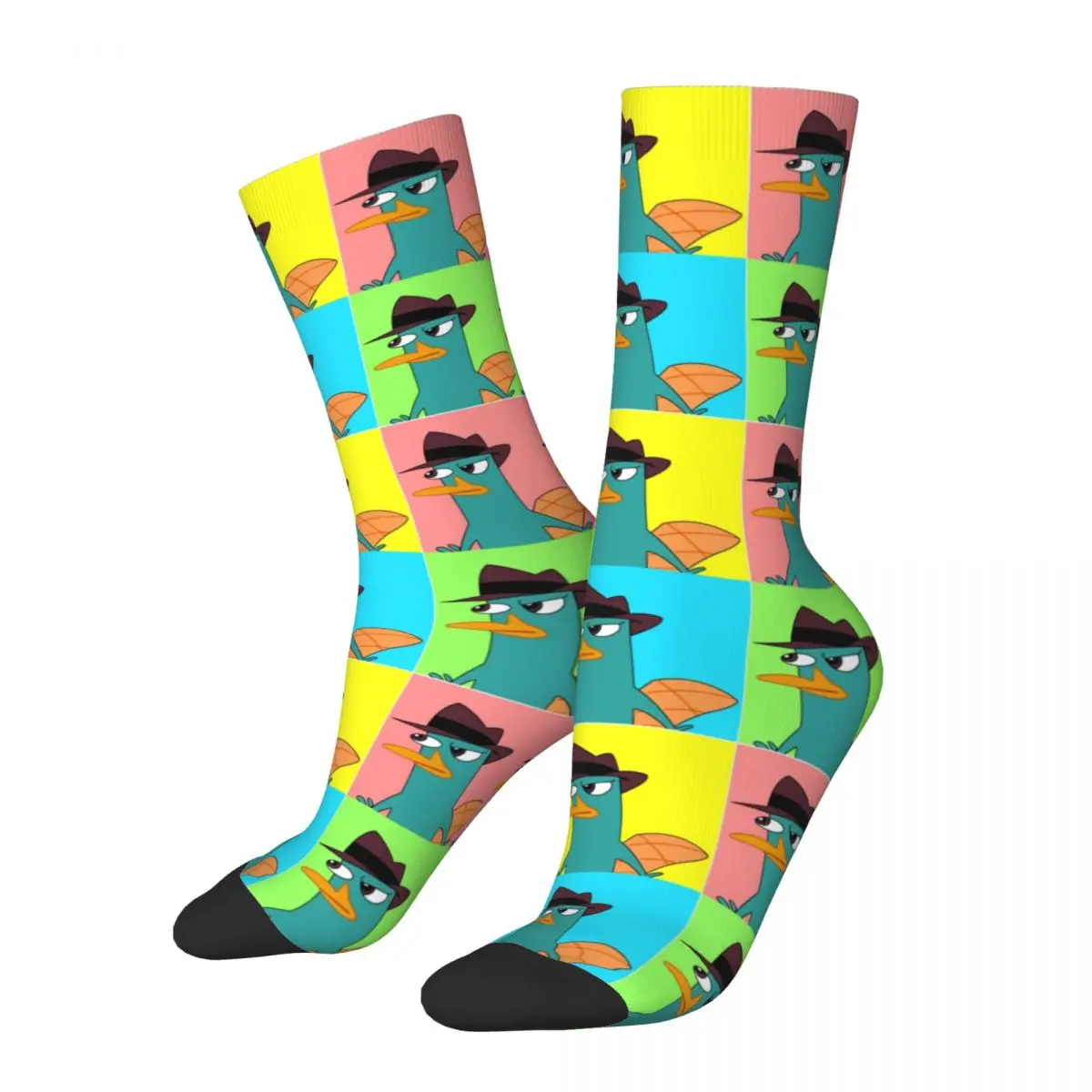 

Funny Perry The Platypus Collage Sports Socks Cartoon Polyester Crew Socks for Women Men Sweat Absorbing