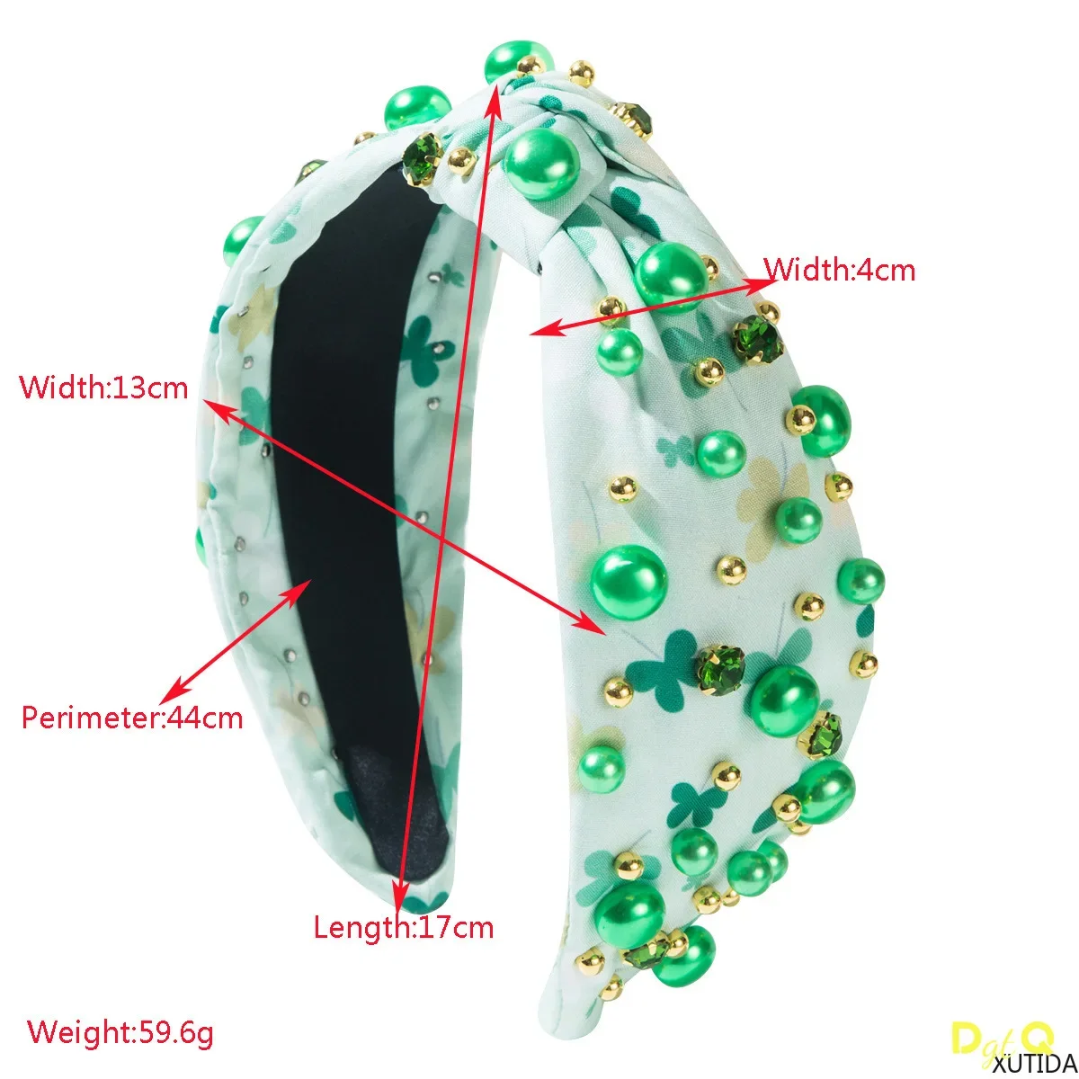 Irish St. Patrick's Day Baroque Headband with Green Clover Print Set with Small Pearls Trendy Holiday Hair Accessories for Women