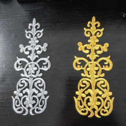 Iron on Embroidered Patches Gold Jesus Cross Christ Lace Appliques Cosplay Fabric Trims Gold and Silver 15.5cm*6cm